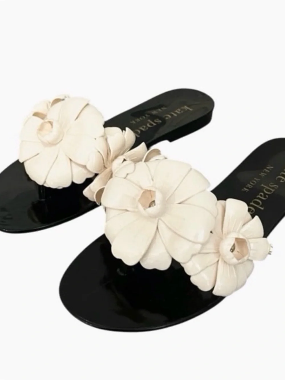 kate spade Black Slide Sandal with Cream Floral Accent